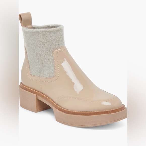 Dolce Vita Tan Ankle Boots with Cream Knit Cuff